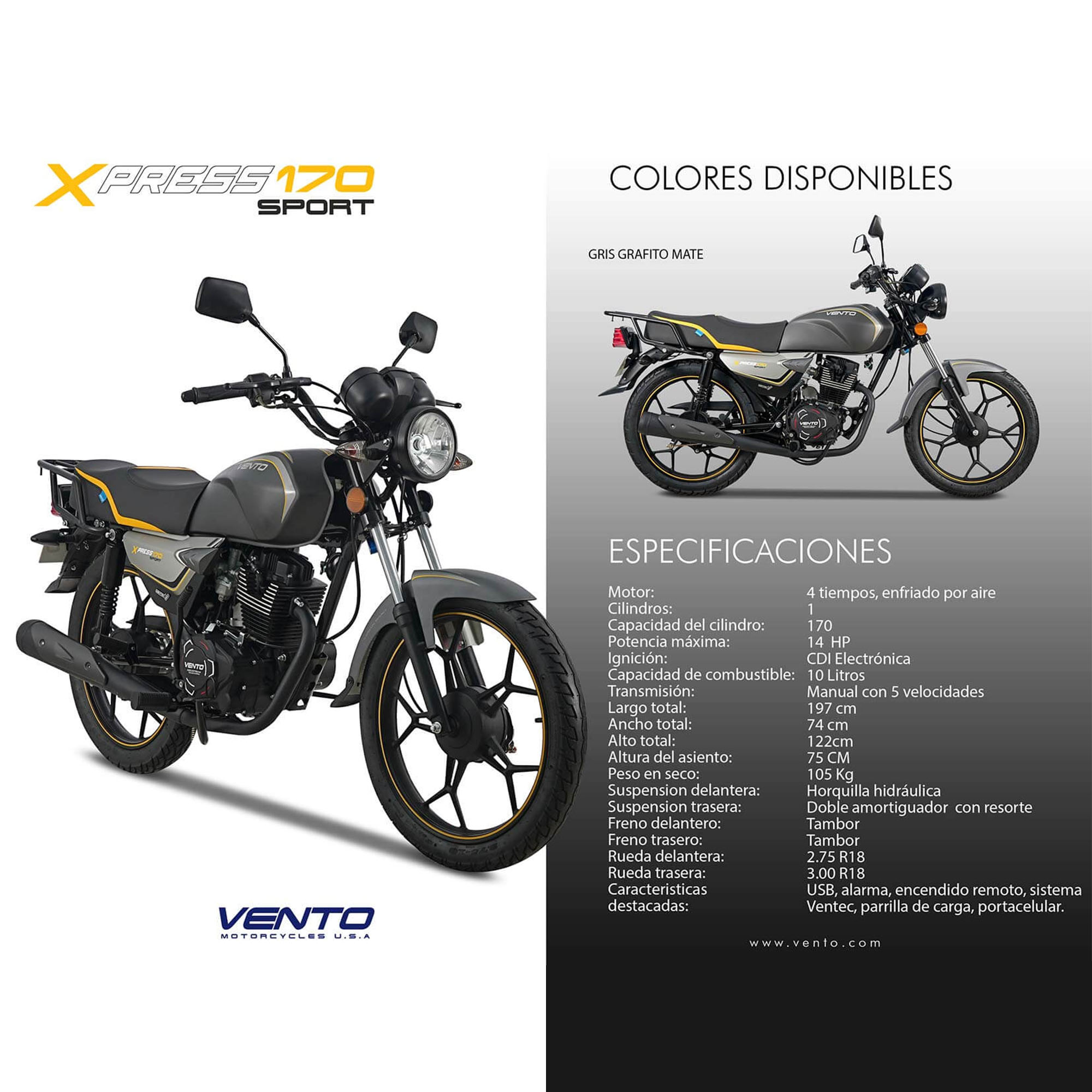 Bicimex Detalles Motocicleta Vento Xpress 170 Sport Gris 2024