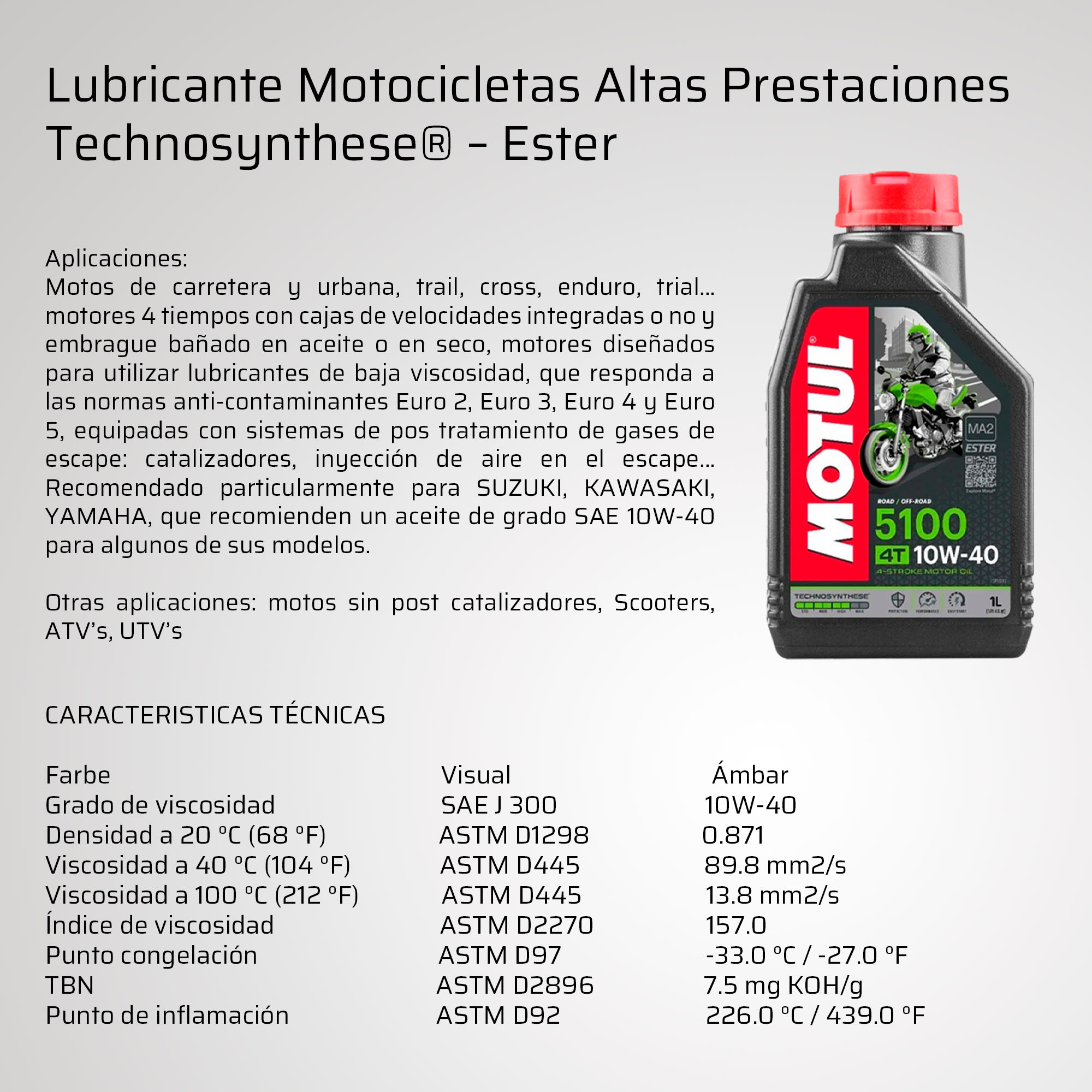 Bicimex Detalles Aceite para motocicleta 4T-1L 10w40 7100 sintetico Motul