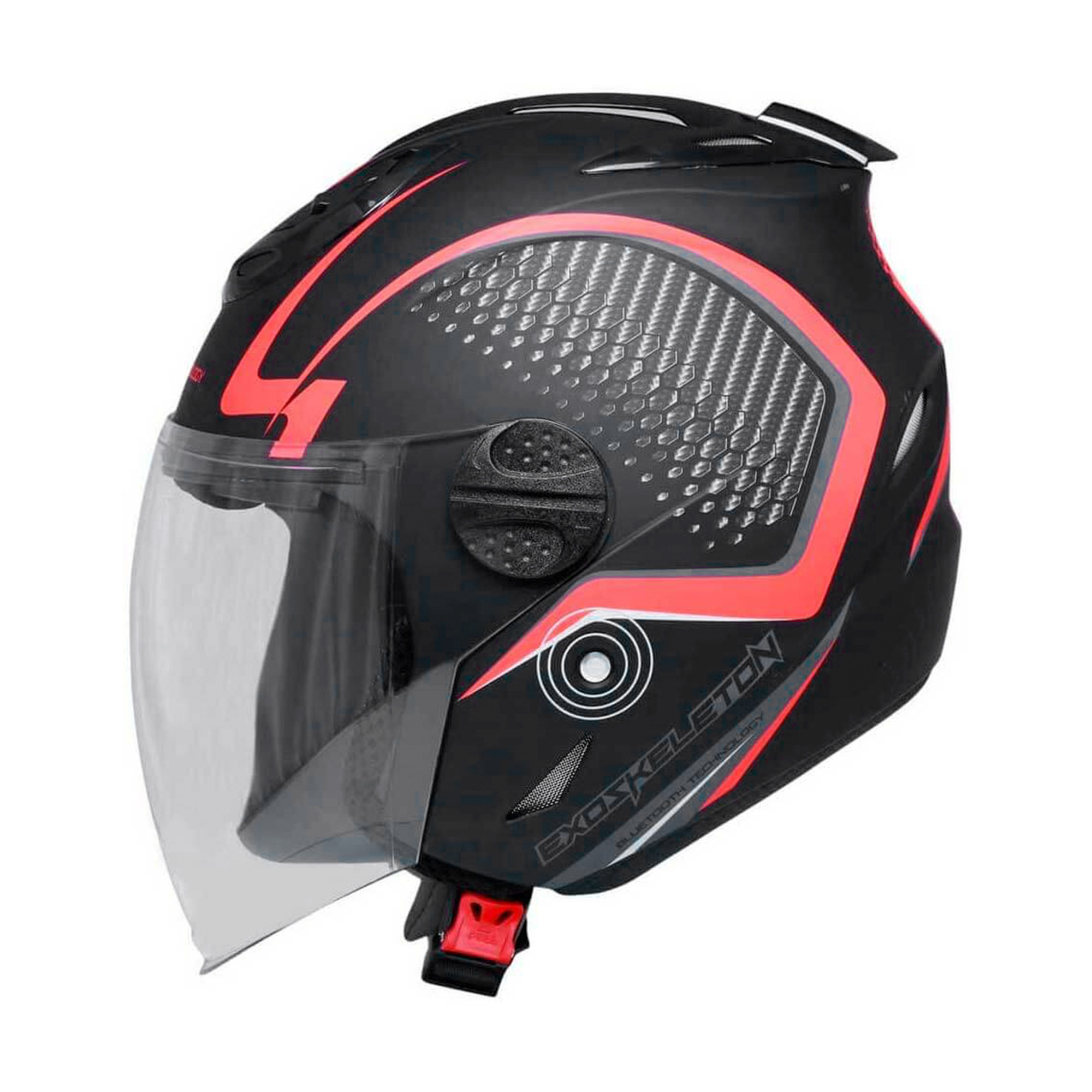 Motometa Detalles Casco para motociclista talla L cerrado con bluetooth  Ventec exoskeleton Negro/Rojo CC1 Vento