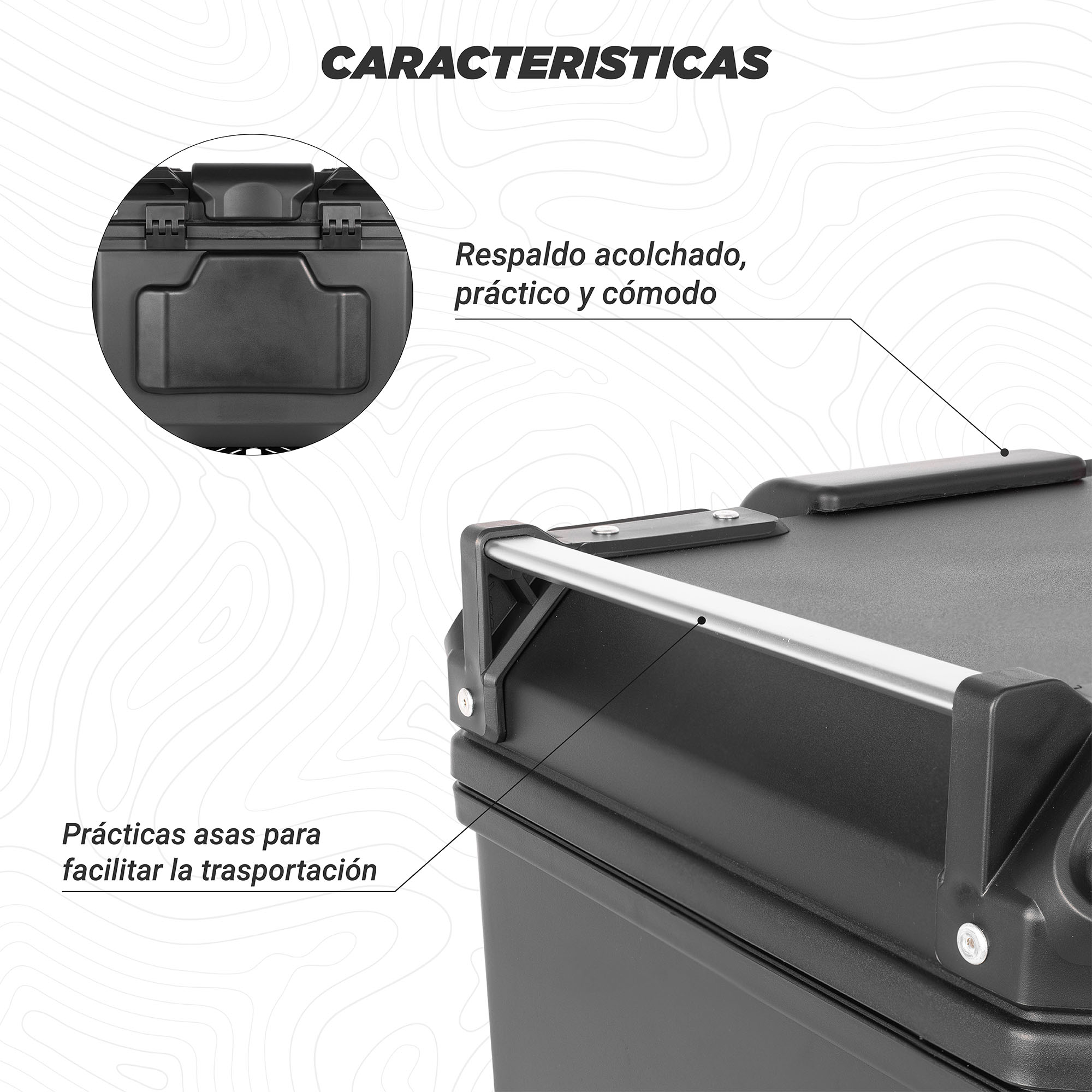 Bicimex Detalles Caja porta equipaje para motocicleta 40L con respaldo y  base de carga Kinlley