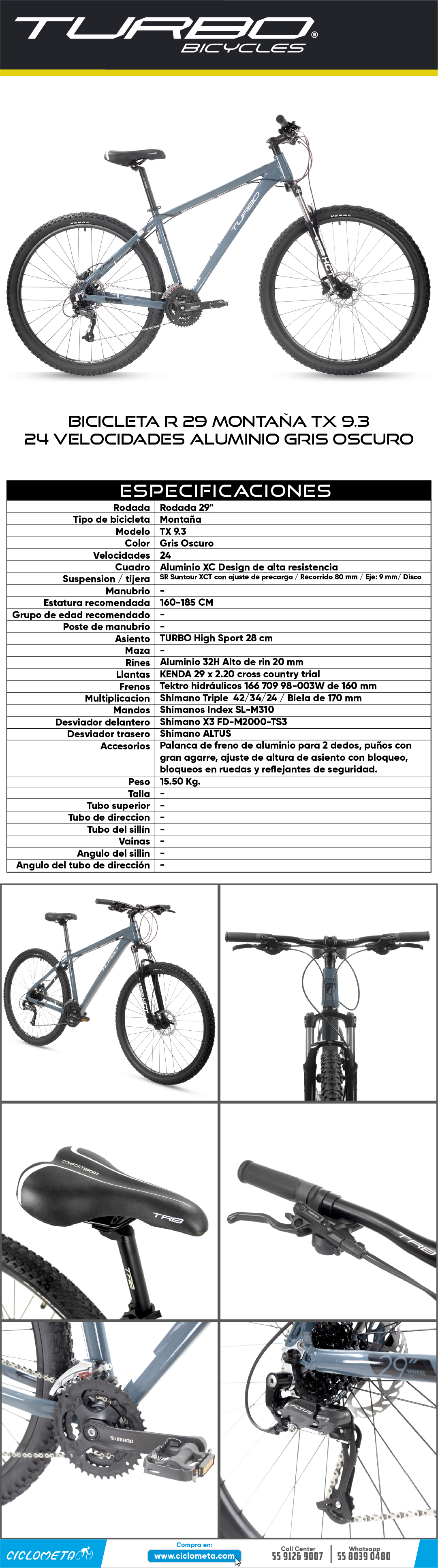 Ciclometa Detalles Bicicleta R 29 Montaña TX 9.3 Terra Talla L Turbo