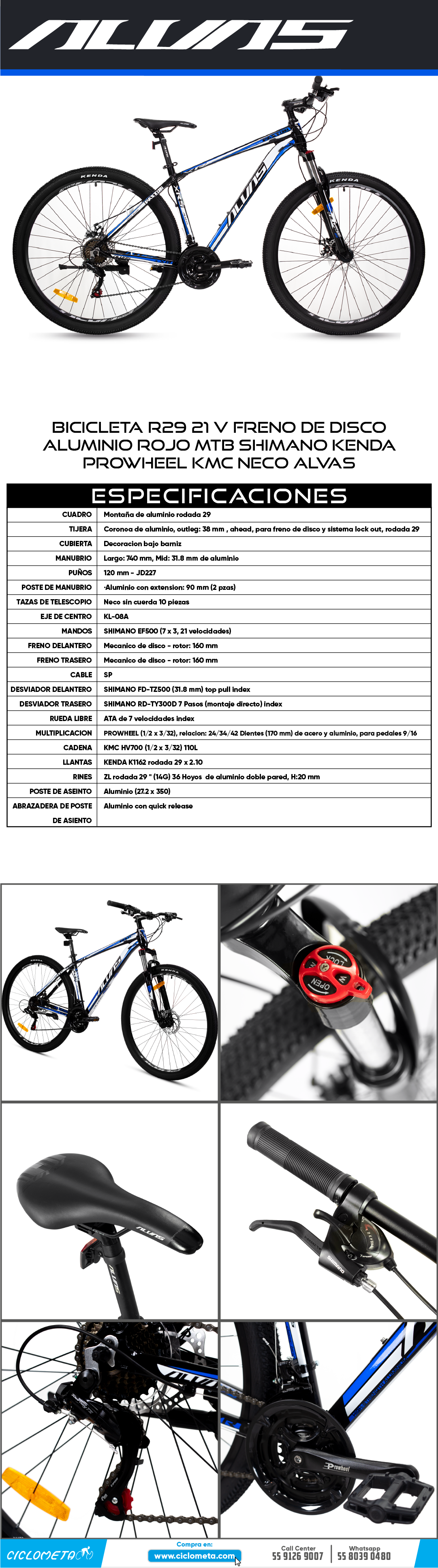 Ciclometa Detalles Manubrio para bicicleta de aluminio negro de